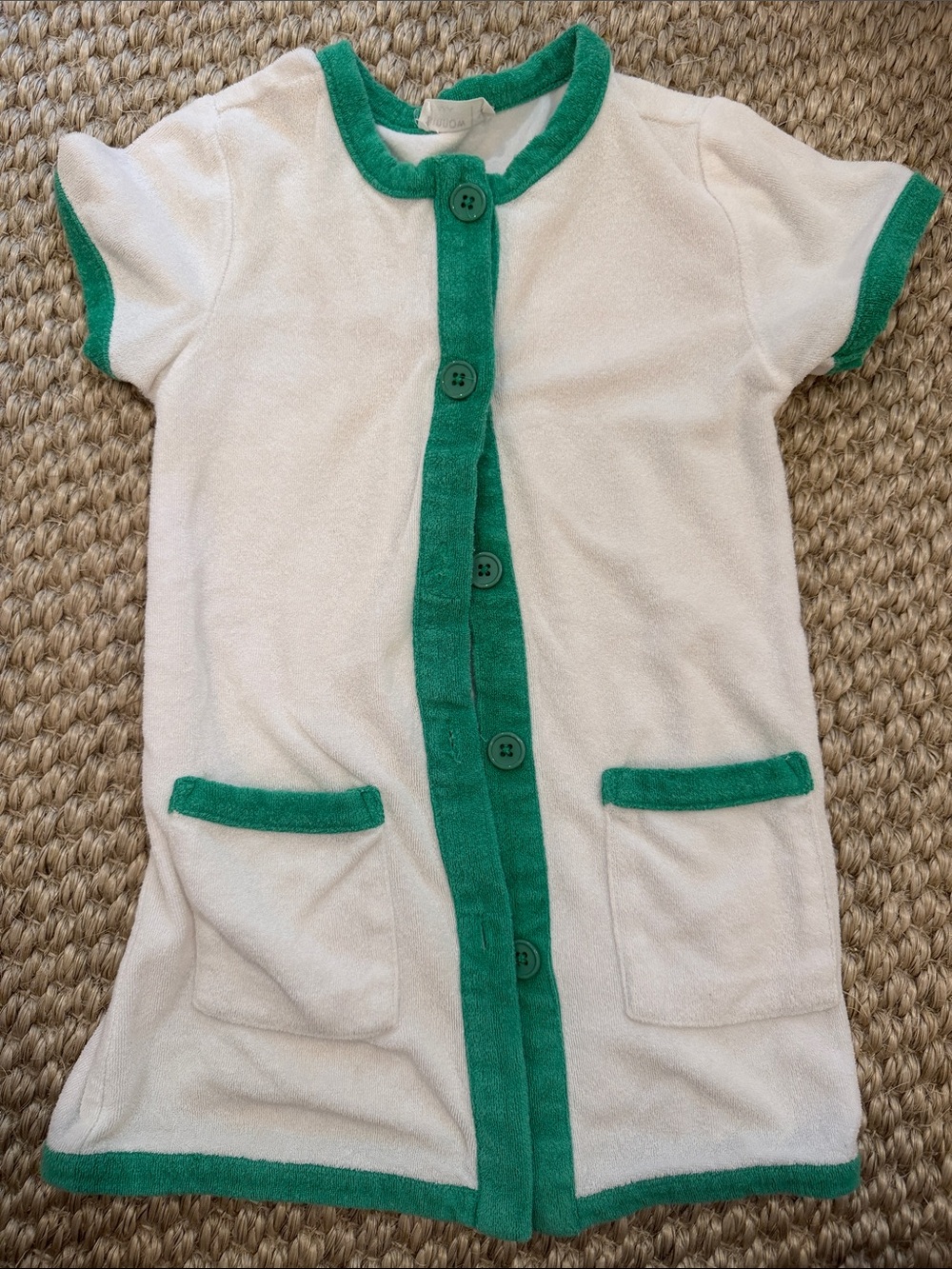 Minnow Short-Sleeve White Terry Coverup with Green Trim 5/6